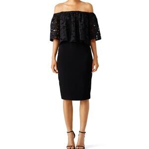 Shoshanna Women's Black Off Shoulder Lace Draped Sheath LBD Party Dress Size 4